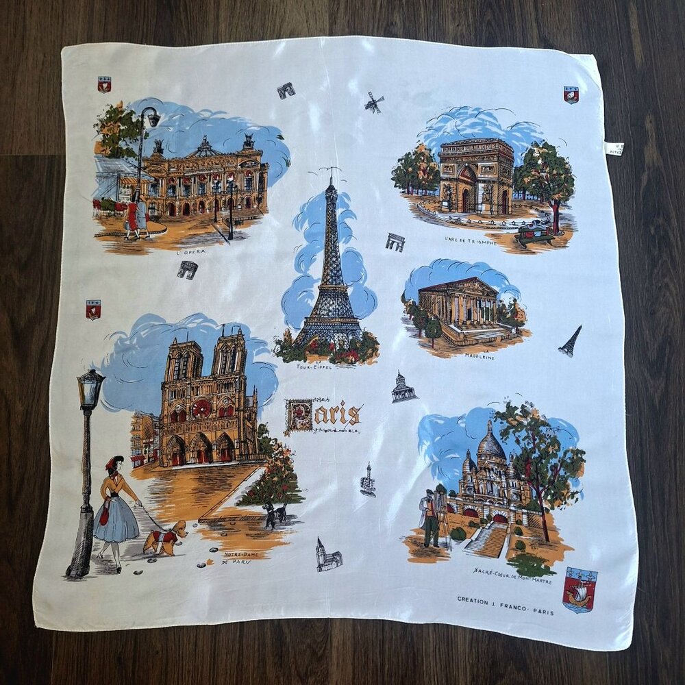 💙 Paris Print Neck Head Purse Scarf Size 26×27 Made in Italy Europe Fun Colorfu